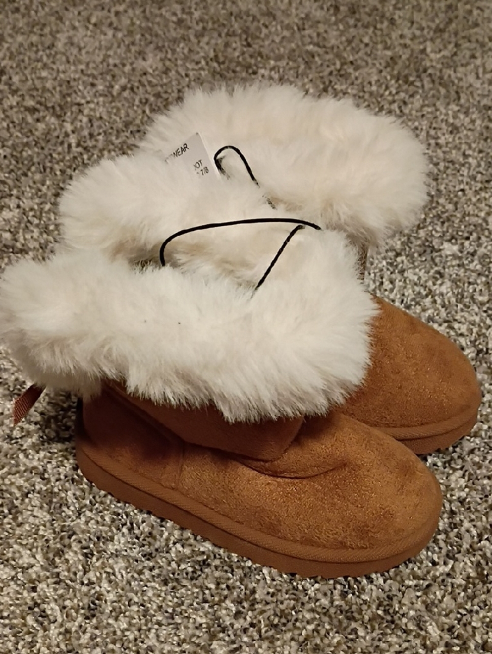 Kidgets Chestnut Brown Faux Suede Moccasins Boots with White Fur Cuff